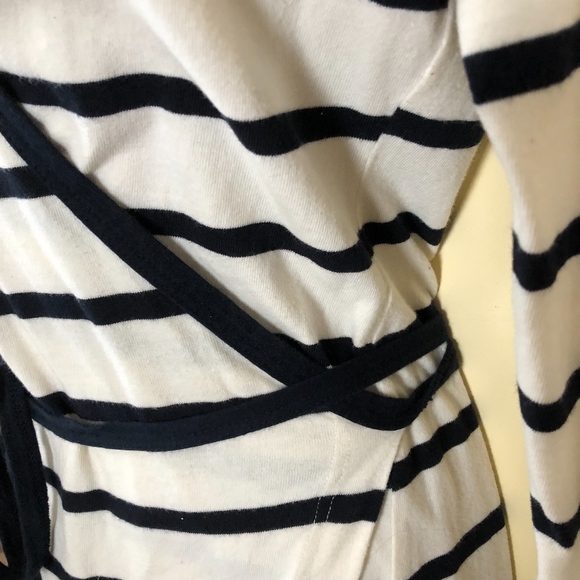 AQUA MARITIME 100% cotton striped wrap 3/4sl dress - Picture 6 of 8